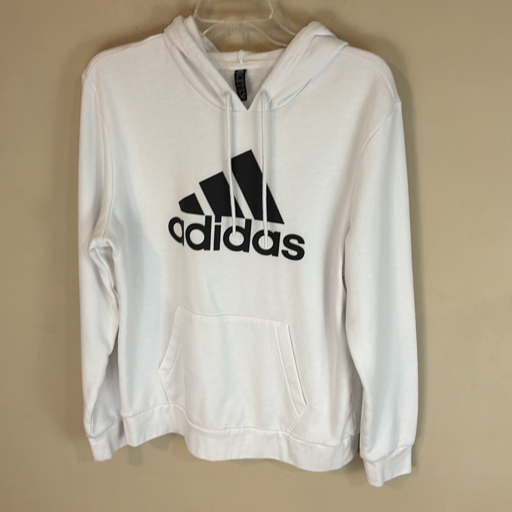 Adidas Golf White Hoodie Hooded Sweatshirt Large Logo Size Large